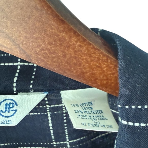 Vintage Jean Paul Germain Classic Navy Checkered Button-Down Shirt Size Large - Picture 6 of 8